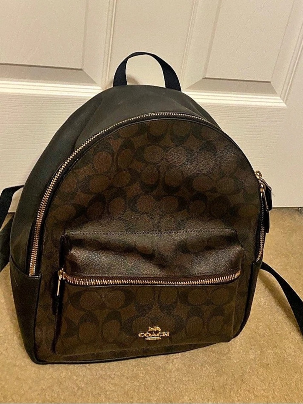 Coach Charlie Backpack in Signature Canvas Brown & Black